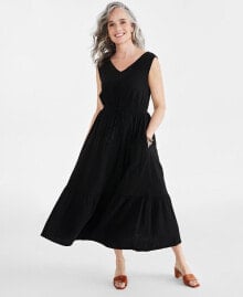 Купить женские платья Style & Co.: Women's Cotton Gauze V-Neck Midi Dress, Created for Macy's