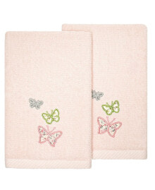 Linum Home textiles Turkish Cotton Mariposa Embellished Fingertip Towel Set, 2 Piece