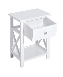 Simplie Fun side Table, Farmhouse End Table with Storage Drawer, Open Shelf and X-frame, Bedside Table fo