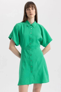 Gömlek Yaka Modal Kısa Kollu Pembe Mini Elbise A5382ax23sm