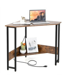 Costway triangle Computer Desk Corner Desk Home Office w/Power Outlets USB Ports