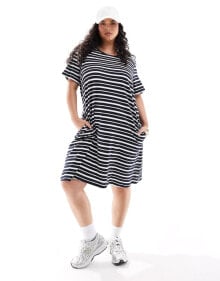 ONLY Curve short sleeve pocket dress in stripe купить онлайн