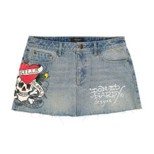 Купить женские юбки Ed Hardy: Ed Hardy LKS Skull Denim Mini Skirt - WEHD6000-10