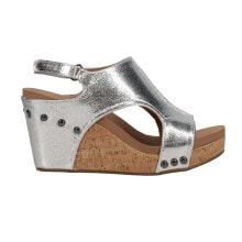 Купить женские сандалии Corkys: Corkys Tiffanee Studded Metallic Wedge Womens Silver Casual Sandals 41-0266-SIL