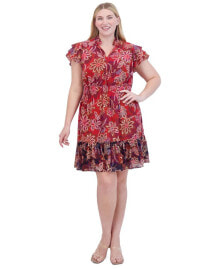 Vince Camuto plus Size Printed Chiffon Smocked-Waist Dress