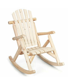 Costway log Rocking Chair Wood Single Porch Rocker Lounge Patio Deck Furniture