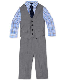 Nautica baby Boys Sharkskin Suit Vest, Pants, Shirt and Tie, 4 Piece Set