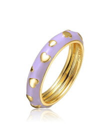 Купить кольца и перстни Rachel Glauber: GigiGirl 14k Gold Plated Lavender Lilac Purple Enamel Heart Stacking Band