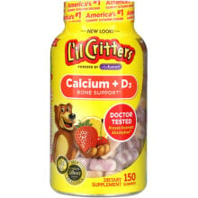 Витамин D Лил Криттерс, кальций + D3, поддержка костей, со вкусом черной вишни, апельсина и клубники, 150 мармеладных мишек