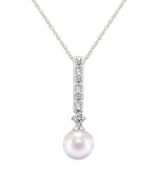 Купить женские ювелирные кулоны и подвески Honora: Honora cultured Freshwater Pearl 7-7.5mm and Diamond 1/5 ct. tw. Pendant 18" Necklace in 14k White Gold (Also Available in 14k Yellow or 14k Rose Gold)