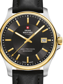 Мужские наручные часы с ремешком Мужские наручные часы с черным кожаным ремешком Swiss Military SM30200.13 Mens 39mm 5ATM