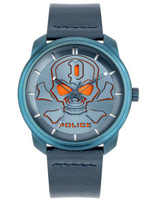 Мужские наручные часы с ремешком Мужские наручные часы с синим кожаным ремешком Police PL15714JSBL.03 Bleder Mens 44mm 3ATM