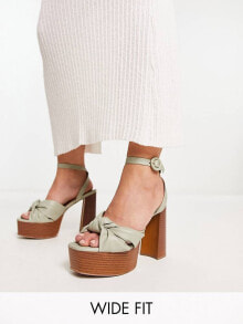 Женские босоножки aSOS DESIGN Wide Fit Natia knotted platform heeled sandals in sage green