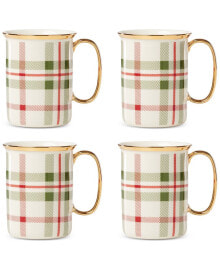 Lenox holiday Plaid Gold-Trimmed Porcelain Mugs, Set Of 4