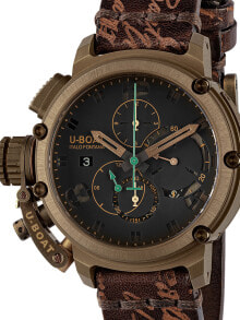 Мужские наручные часы с коричневым кожаным ремешком U-Boat 8526 Chimera Bronze Chronograph Automatik 46mm 10ATM