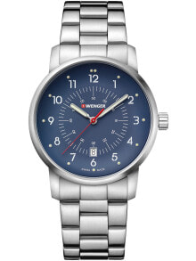 Аналоговые мужские наручные часы с серебряным браслетом Wenger 01.1641.118 Avenue men 42mm 10ATM