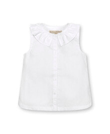 Купить детские рубашки и блузки для девочек Hope & Henry: Toddler Girls Sleeveless Ruffle Collar Chambray Button Back Top