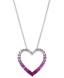 Купить женские ювелирные кулоны и подвески Le Vian: Le Vian ombré® Pink Sapphire (1 ct. t.w.) & White Sapphire (1/10 ct. t.w.) Open Heart Pendant Necklace in 14k White Gold, 18" + 2" extender