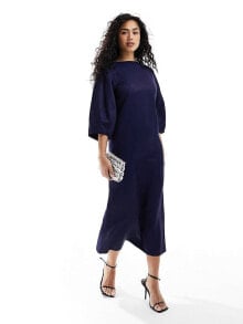 & Other Stories blend midaxi column dress with sculptural sleeves in dark blue купить онлайн