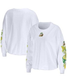 Women's White Oregon Ducks 3-Hit Cropped Long Sleeve T-shirt купить онлайн