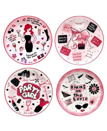 Certified International lolita Divas on the Loose 4 Piece Dessert Plate, Service for 4