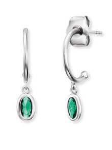 Женские серьги Silver semi-circular earrings with green zircons ERE-JOY-G-CR
