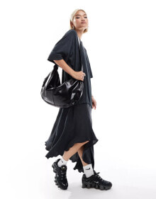 Купить женские платья Weekday: Weekday asymmetric layered t-shirt midi dress in washed black