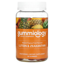 Лютеин, зеаксантин Gummiology, жевательные таблетки с лютеином и зеаксантином, вкус тропических фруктов, 90 вегетарианских жевательных таблеток