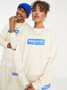 Мужские спортивные костюмы aSOS Daysocial unisex co-ord oversized sweatshirt with blue badge logo print in ecru