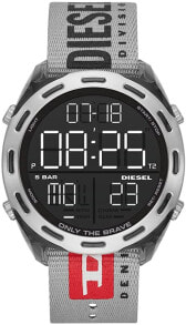 Мужские наручные часы с ремешком Мужские наручные часы с серым текстильным  ремешком Diesel Men's Crusher Digital 46mm Case Size Nylon Watch