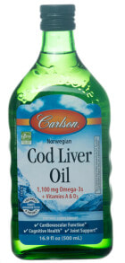 Рыбий жир и Омега 3, 6, 9 Carlson Norwegian Cod Liver Oil Unflavored г Омега-3s + витамины А и D3 для сердечно-сосудистого и когнитивного здоровья   500 мг