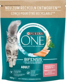 Купить сухие корма для кошек PURINA ONE: Trockenfutter Katze mit Lachs & Vollkorn Getreide, Adult, 900 g