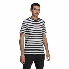 Men’s Short Sleeve T-Shirt Essentials Stripey Adidas Embroidered Logo Black