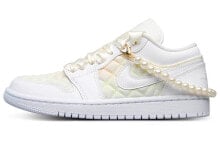 【定制球鞋】 Jordan Air Jordan 1 Low 小香风 浅色渐变 珍珠 丝绸鞋带 少女专属 小香奈儿 低帮 复古篮球鞋 女款 白米 / Кроссовки Jordan Air Jordan 1 Low DB6480-100