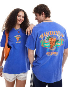 Reclaimed Vintage unisex oversized t-shirt with sardinia back print in blue купить в интернет-магазине