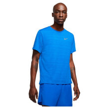 Мужские спортивные футболки мужская спортивная футболка голубая с логотипом NIKE Dri Fit Miler Short Sleeve T-Shirt