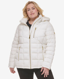 Women's Plus Size Hooded Faux-Fur Trim Puffer Coat, Created for Macy's