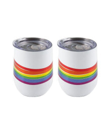 Cambridge double Wall 2 Pack of 12 oz White Wine Tumblers with Metallic Rainbow Wrap Decal