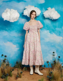 Купить женские вечерние платья Sister Jane: Sister Jane puff sleeve shirred maxi dress in pink floral