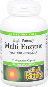 Пищеварительные ферменты natural Factors Multi Enzyme High Potency Энзимный комплекс для поддержки пищеварительной системы 120 веганских капсул