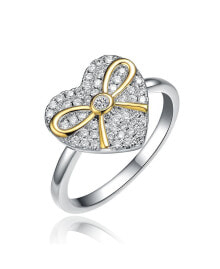 Купить кольца и перстни Genevive: Sterling Silver Two Tone and Clear Cubic Zirconia Heart Ring