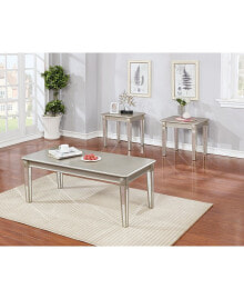 Simplie Fun barent Contemporary Wood 3-Piece Coffee Table Set with Mirrored Legs, Champagne