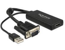 Кабельный разъем/переходник DeLOCK 0.25m VGA+USB2.0-A/HDMI 0,25 m VGA (D-Sub) + USB Черный 62668