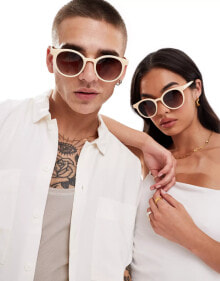 Купить мужские солнцезащитные очки AJ Morgan: AJ Morgan low key round sunglasses in beige