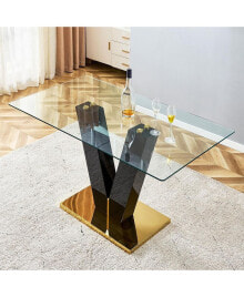 Simplie Fun large Modern Minimalist Rectangular Glass Dining Table for 6-8 with 0.39