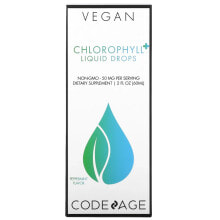Vegan Chlorophyll+ Liquid Drops, Non-GMO, Peppermint, 50 mg, 2 fl oz (60 ml)