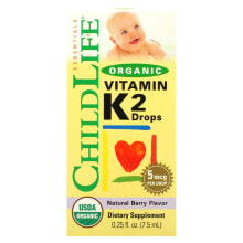 Витамины и БАДы для детей чайлдлайф, органический витамин K2 в каплях, натуральный ягодный вкус, 5 мкг, 7,5 мл (0,25 жидк. унции)