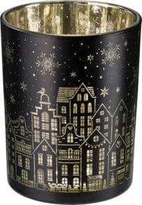 Kerzenhalter aus Glas, schwarz-gold, 1 St