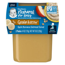 Купить товары для детского питания и кормления Gerber: Natural for Baby, Grain & Grow, 2nd Foods, Apple Banana Oatmeal Cereal, 2 Pack, 4 oz (113 g) Each