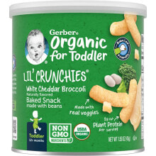 Купить товары для детского питания и кормления Gerber: Organic for Toddler, Lil' Crunchies, Baked Snack Made with Beans, 12+ Months, White Cheddar Broccoli, 1.59 oz (45 g)